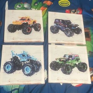Monster Truck Canvas Wall Art Set for Kids